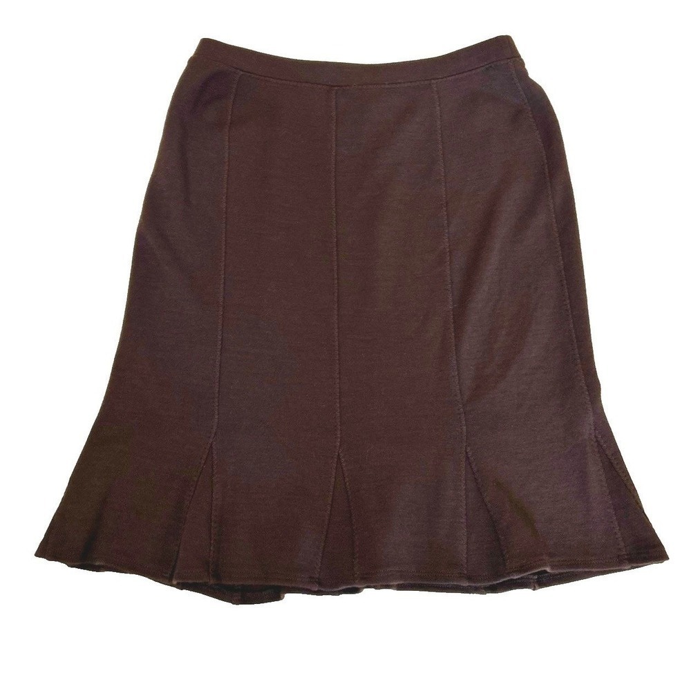Eileen Fisher Brown Trumpet Flare Midi Skirt Italian Wool Blend Small Timeless